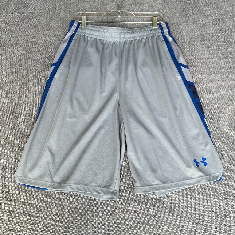 Under Armour HeatGear Court Basketball Shorts Mens Large Gray Blue Loose Fit